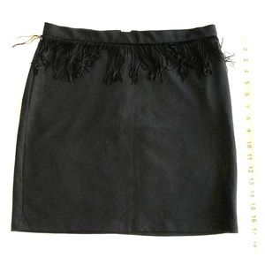 Black Fringe Stretch Mini Skirt 17” Length M Boho